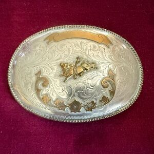 Men’s Alpaca Mexican Vintage Silver and Gold Western Belt Buckle